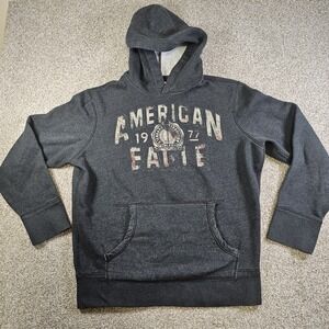 American Eagle Men's Grey Fleece Logo Hoodie Sz Large 95% Cotton A6